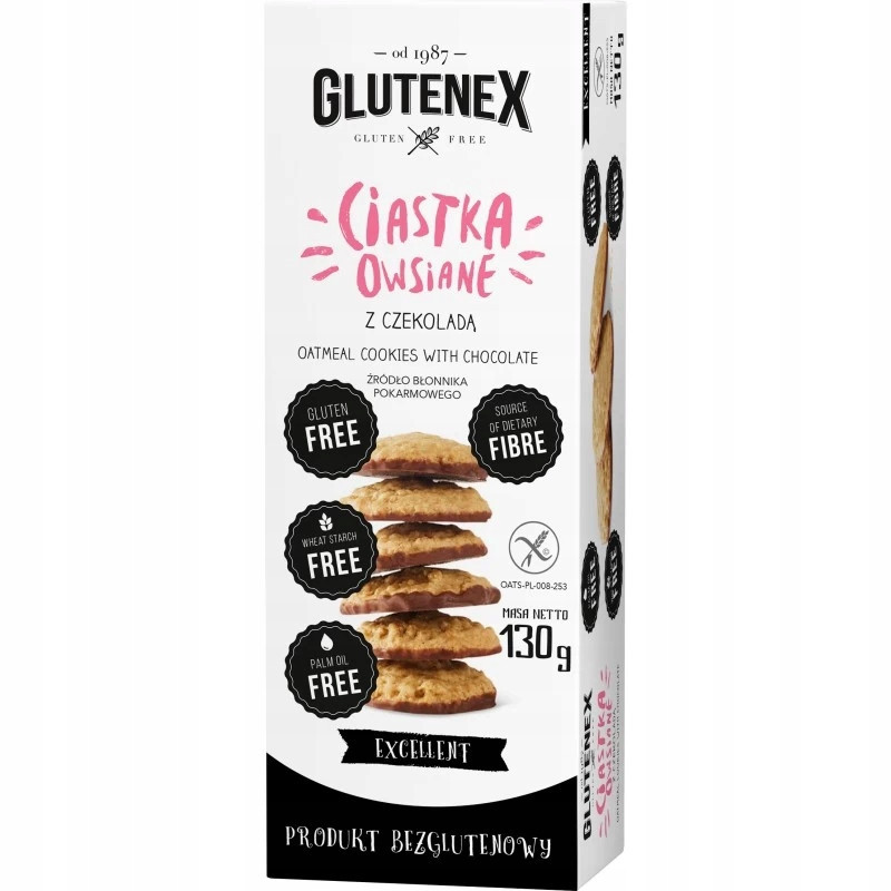 GLUTENEX Bezglutenowe Ciastka Owsiane z czekoladą