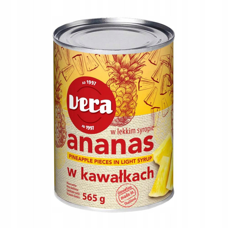 VERA Ananas w kawałkach w lekkim syropie 565g